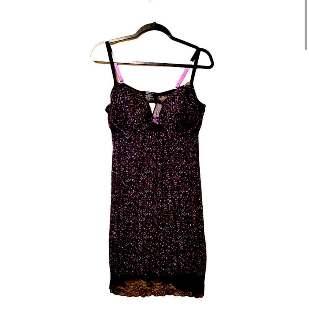 Simply Vera Wang Womens Teddy Purple 2XL Plus Size Lace Trimmed Leopard Print